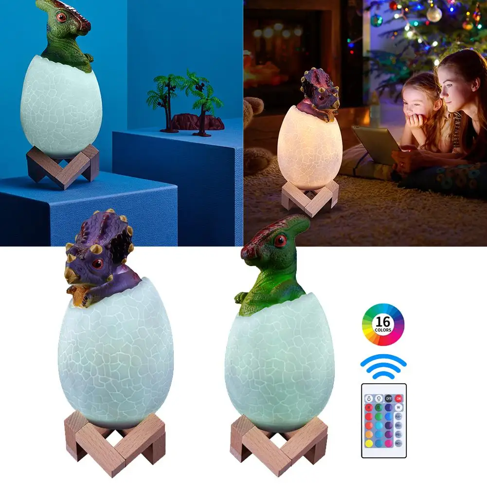 

16 Color 3D Dinosaur Lamp USB Rechargeable Night Light with Stand Remote Pat Touch Control Birthday Gifts for Boys Girls Kids