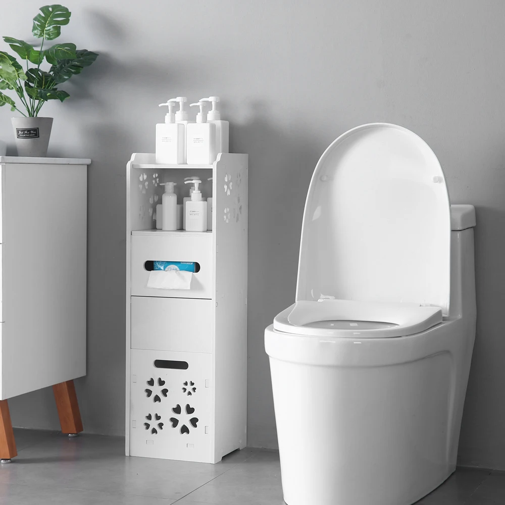 

3-tier Bathroom Storage Cabinet with Garbage Can 25*25*80CM White