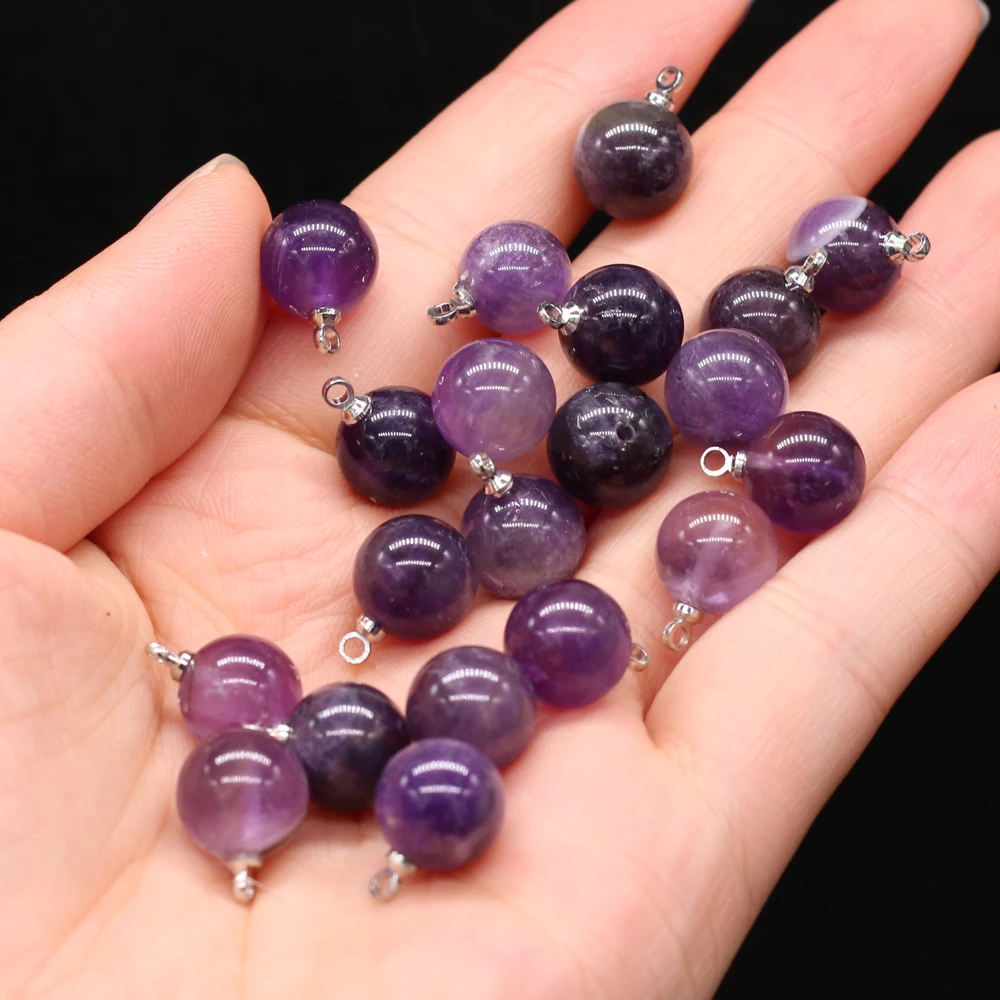 

5PCS Natural Semi-precious Stones Pendant Amethyst Round Ball DIY for Jewelry Making Necklaces Accessories