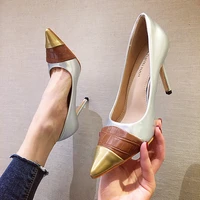 womens wedding shoes 2021 spring and summer new style sexy splicing color matching metal fabric snake pointed thin high heels