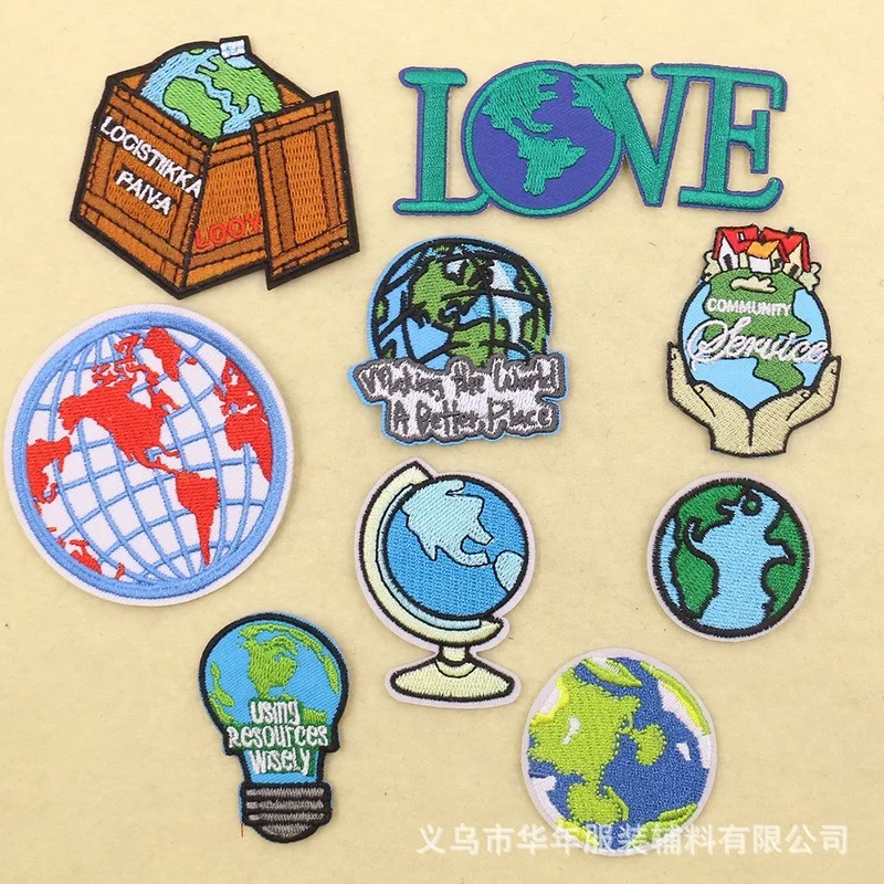 

50pcs/Lot Embroidery Patches Letters Clothing Decoration Accessories Cartoon Earth Love Diy Iron Heat Transfer Applique
