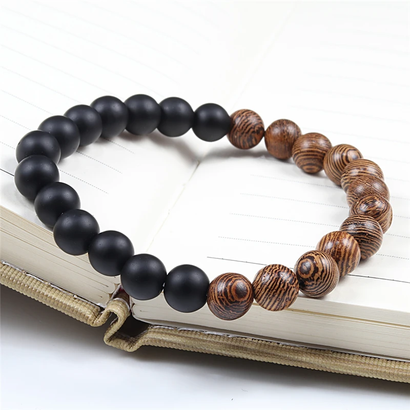 8 мм натуральный камень искусственная кожа мужская черная металлическая