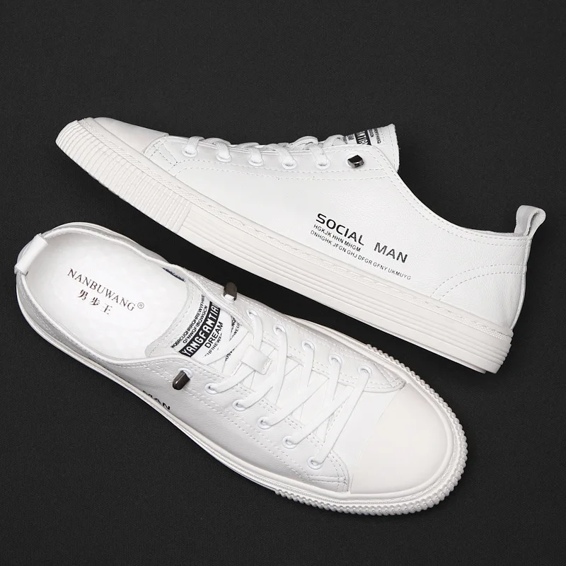 

Кроссовки мужские из натуральной кожи, дышащие, Повседневная модная обувь из воловьей кожи, белые