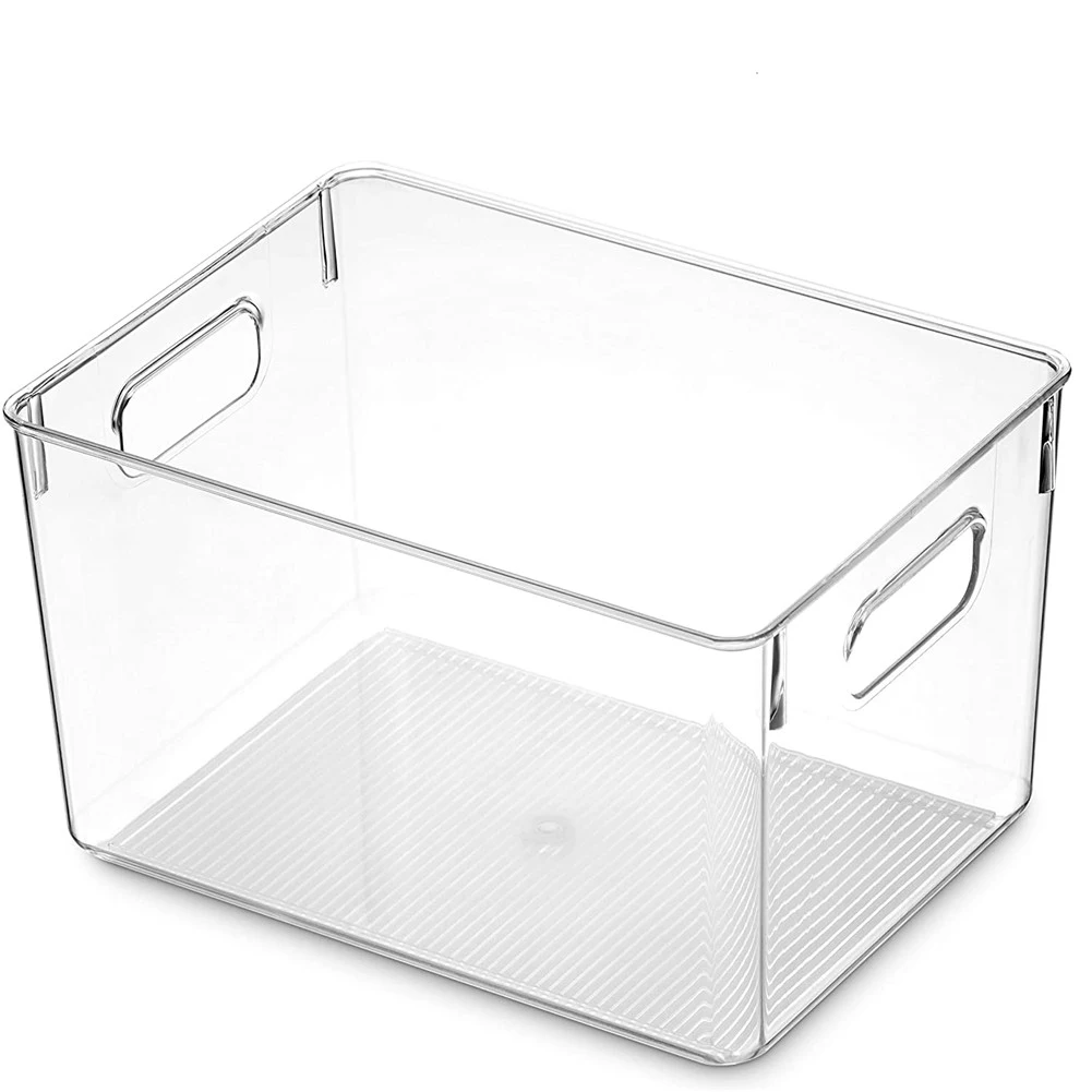 

New Household Clear Pantry Organizer Bins Plastic Food Storage Basket Box For Kitchen Countertops Cabinets Refrigerator Freezer