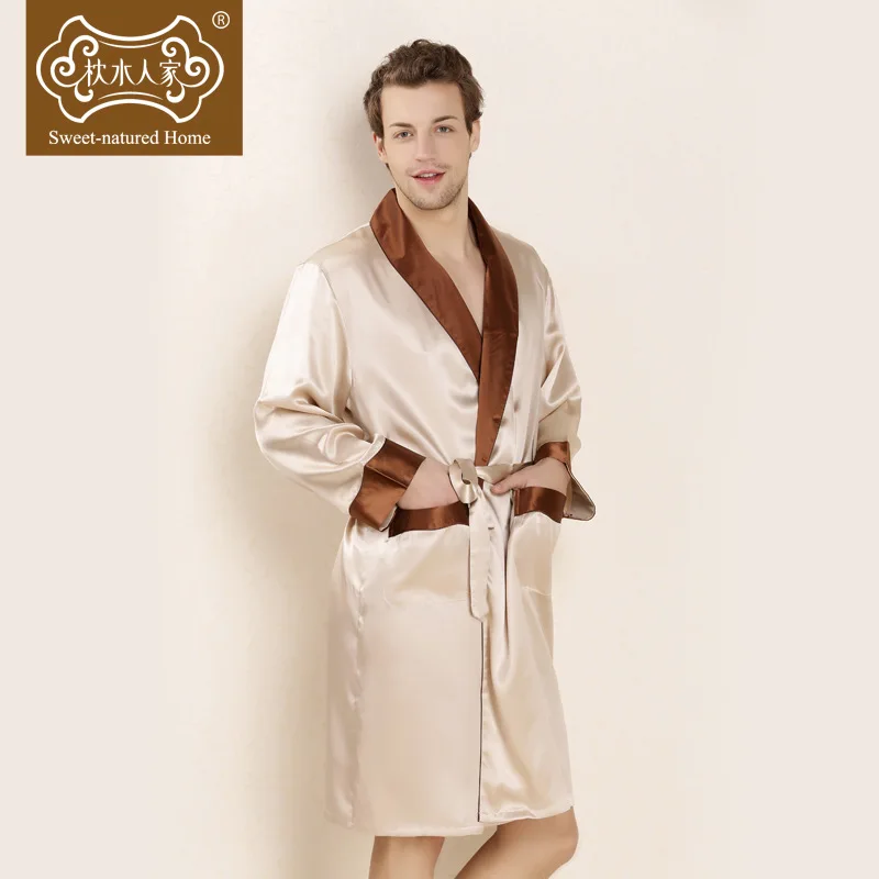 

Spring And Summer New Heavy Mulberry Silk Nightgown Night-robe Nightdress Evening Gown Set Pajamas Nighty Man Nightclothes