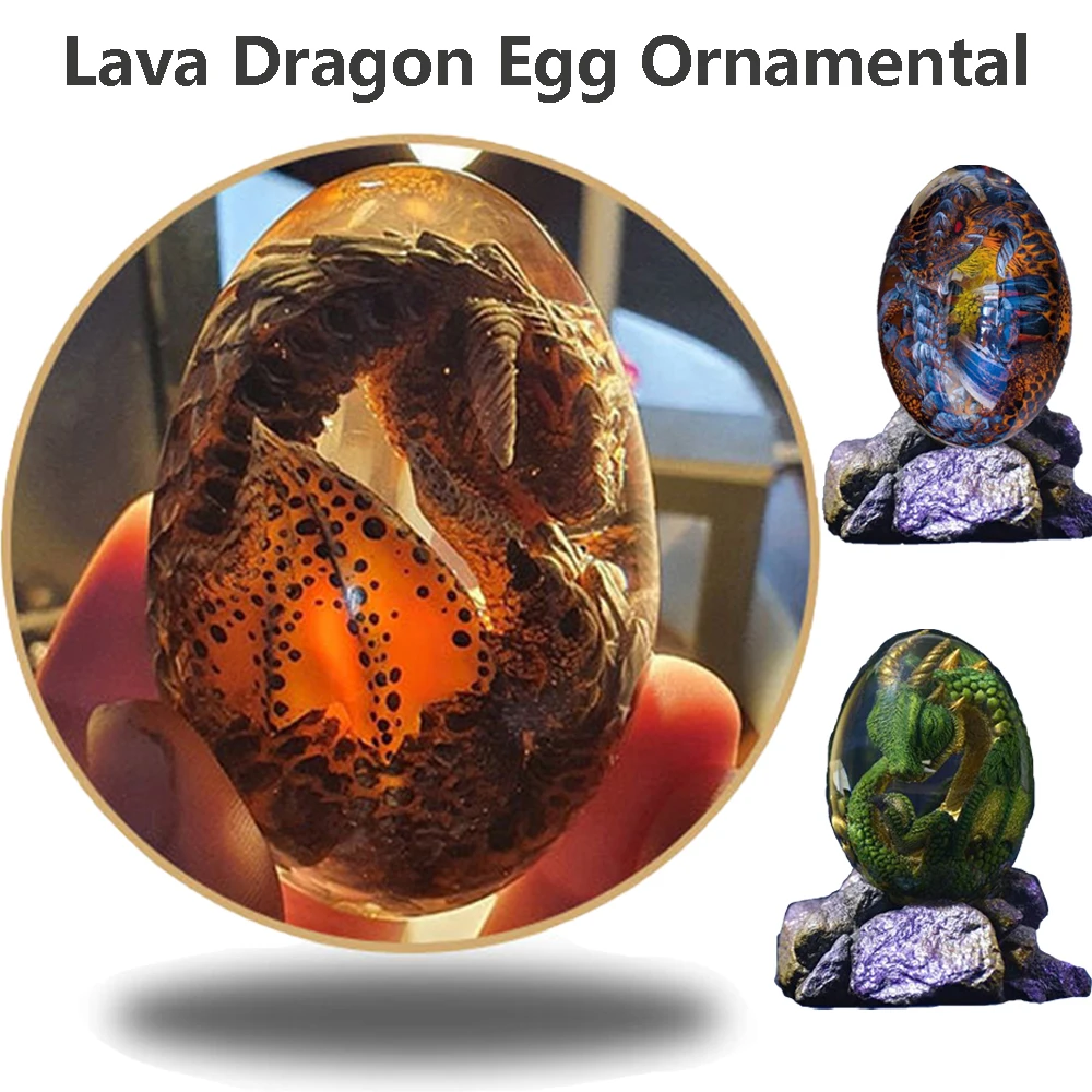 

In Stock Transparent Kawaii Lava Dragon Egg Fire Dragon Wyvern Embryo Easter Stuff TV Show Figures Sculptures Resin Home Decor