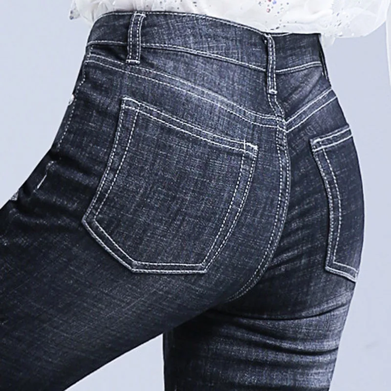 Женские расклешенные брюки FERZIGE Эластичные Обтягивающие черные ручной работы с