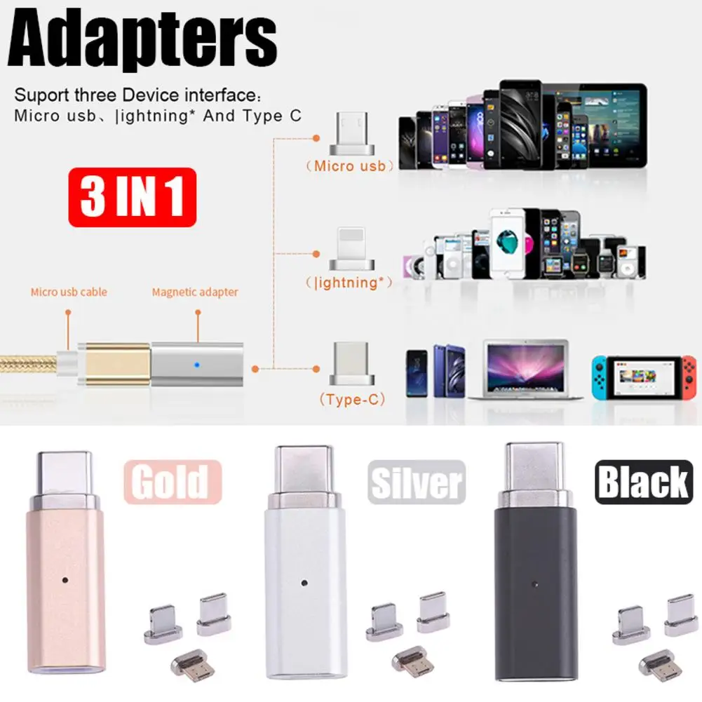 3 в 1 Магнитный Micro USB разъем кабель для передачи данных адаптер USB/type C/для iPhone