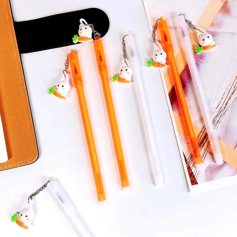 

50PCS Cartoon Creative Black Ball Pen Students Signing Pen Cute Rabbit Carrot Pendant Gel Pen Stationery Kawaii School Supplies