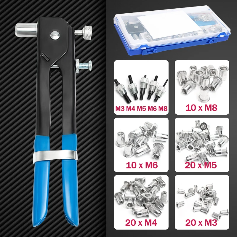 

86Pcs M3-M8 Threaded Nut Rivet Insert Tool Riveter Rivnut Nutsert Riveting