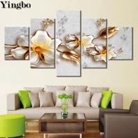 5 pcs full squareround diamond painting rose flower diy 5d mosaic diamond embroidery triptych painting for living room decor