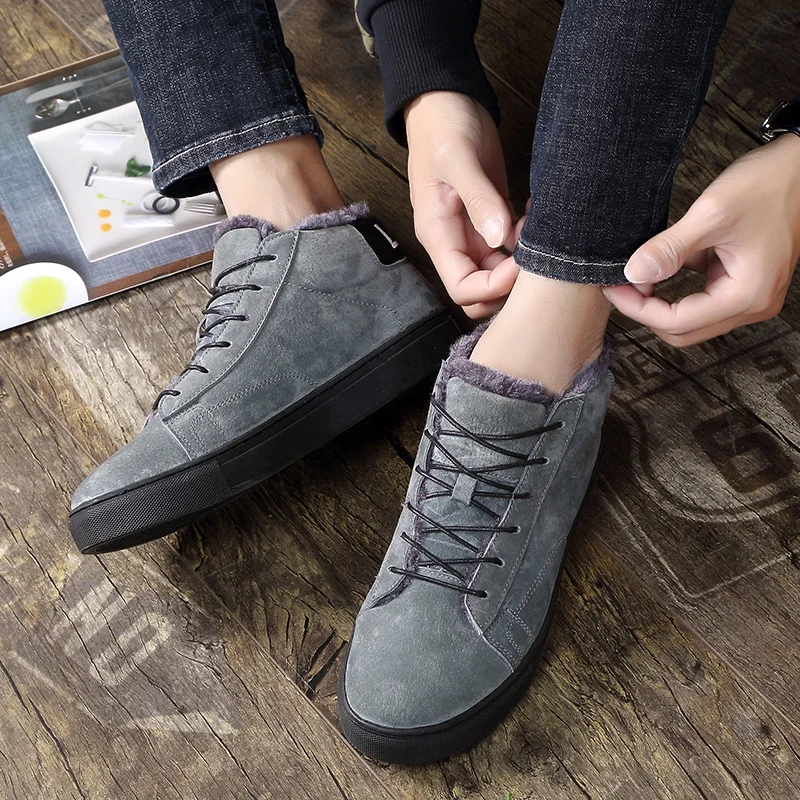 

Winter Men Boots Leather Ankle Boots Men lace up outdoor Winter Work Shoes Men fashion Military Fur Snow Boots for Men Botas
