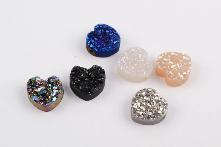 BOROSA Druzy ювелирные изделия, 10 шт стильное сердце Радужный Титан друзы бисера из натурального Друзового камня бусины для ожерелья браслет ювелирные изделия LS066