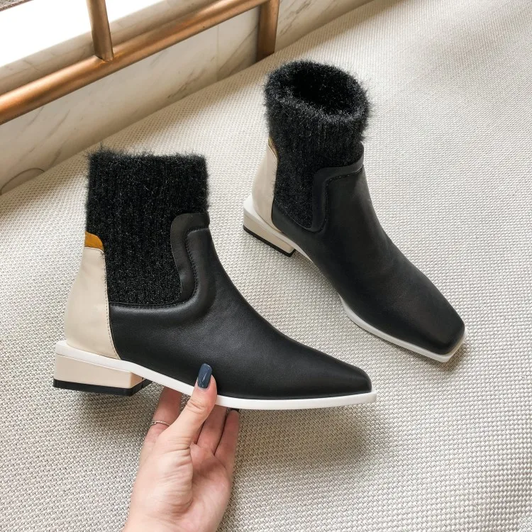 MLJUESE/женские ботильоны из коровьей кожи с квадратным носком без шнуровки Зимние