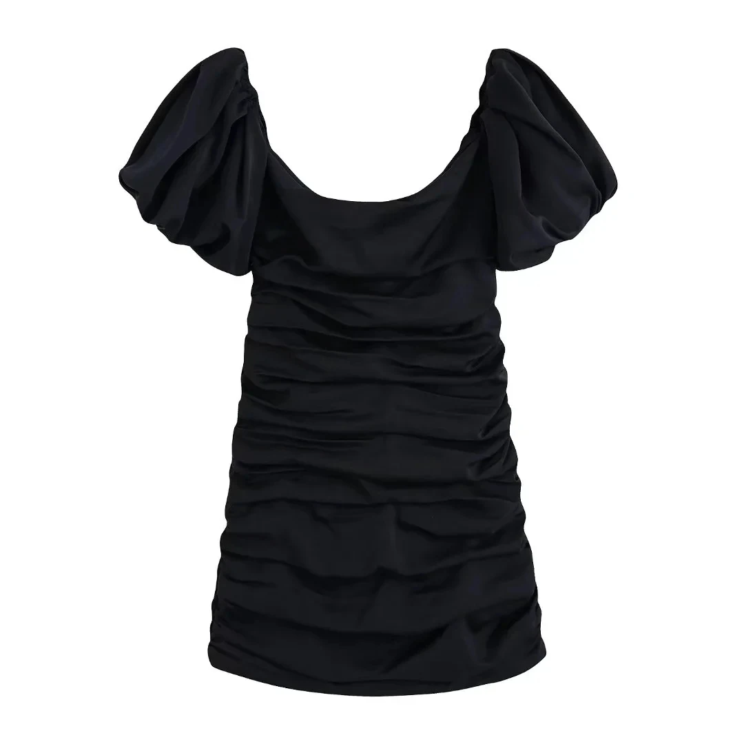 

Новое женское сексуальное платье с прямым вырезом и открытыми плечами, облегающее вечернее платье с коротким рукавом, Женская плиссированн...