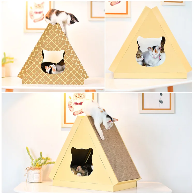

Four seasons triangle flat cat house Cat claw board Cat pet paw grinding toy Triangle cat's nest keeps warm cat tunnel cat toys
