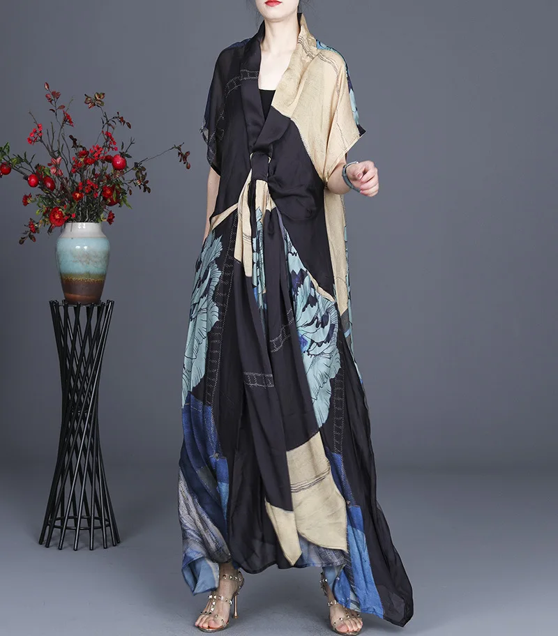 

new 2021 sexy Short sleeve silk Floral Dress Women Sundress Casual ladies Maxi Long Vestido Femme Robe