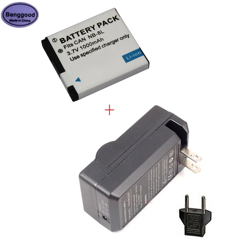 

3.7V 1000mAh NB-8L NB8L CNB-8L Camera Battery + AC Charger for Canon PowerShot A3100 A3200 A3300 IS A2200 IS A3000 IS A1200