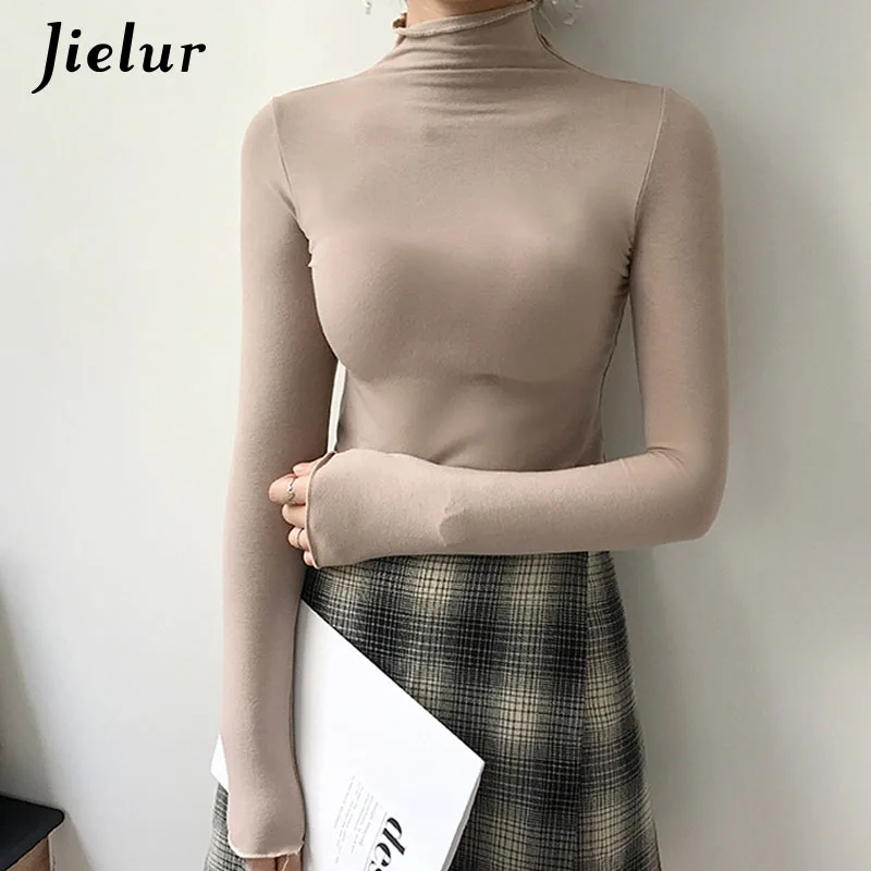 Jielur Осенняя Повседневная Женская Футболка Harajuku одноцветная женская футболка с