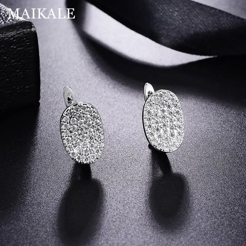 Круглые серьги MAIKALE позолоченные белые высокого качества с фианитом новые