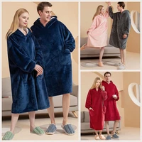 men winter hooded thick warm flannel bathrobe plus size coral fleece mens bath robe women tv pullovers robes sleeved nightgowns