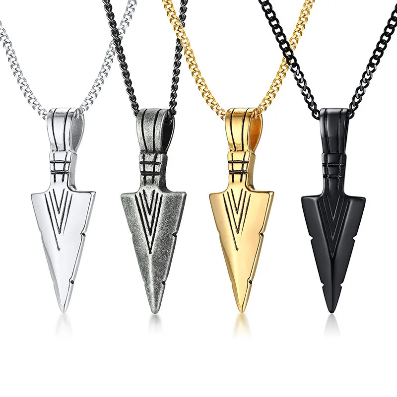 

Man Necklace, Arrowhead Kunai Pendant,Stainless Steel Primal Tribal Spear Necklaces,Men Kunai Spartan Ethnic Viking Necklace