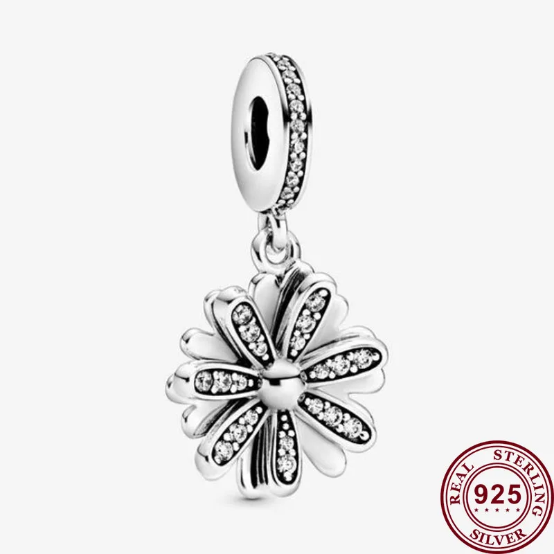 

100% 925 Sterling Silver Charm New Sparkle Revolving Daisy Pendant Fit Pandora Women Bracelet & Necklace Diy Jewelry