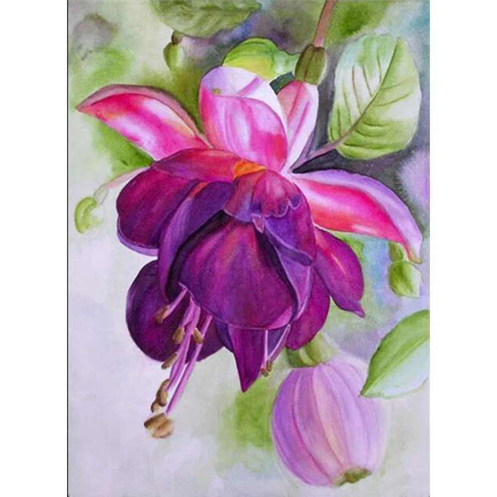 

5D алмазная вышивка, цветы, полная квадратная круглая алмазная живопись, фиолетовая искусственная мозаика стразы, декор DF264