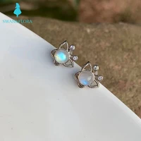 100 genuine natural moonstone 925 sterling silver stud earrings stud earrings for women jewelry gift
