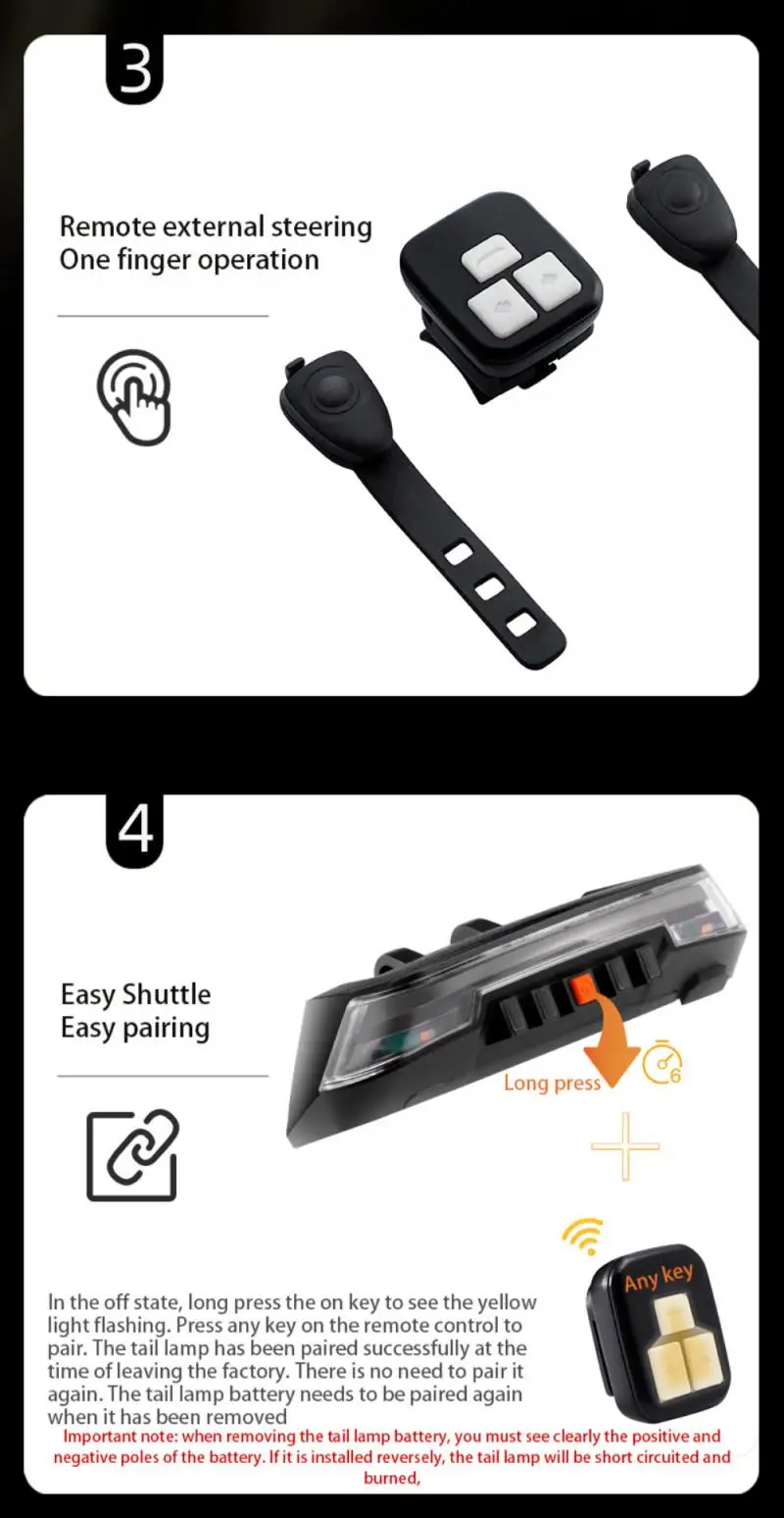 

Bicycle Turn Signal Bike Light-induced Rear Light Remote Control Taillight 2000mah IPX6 Wireless Intelligent Steering Taillight