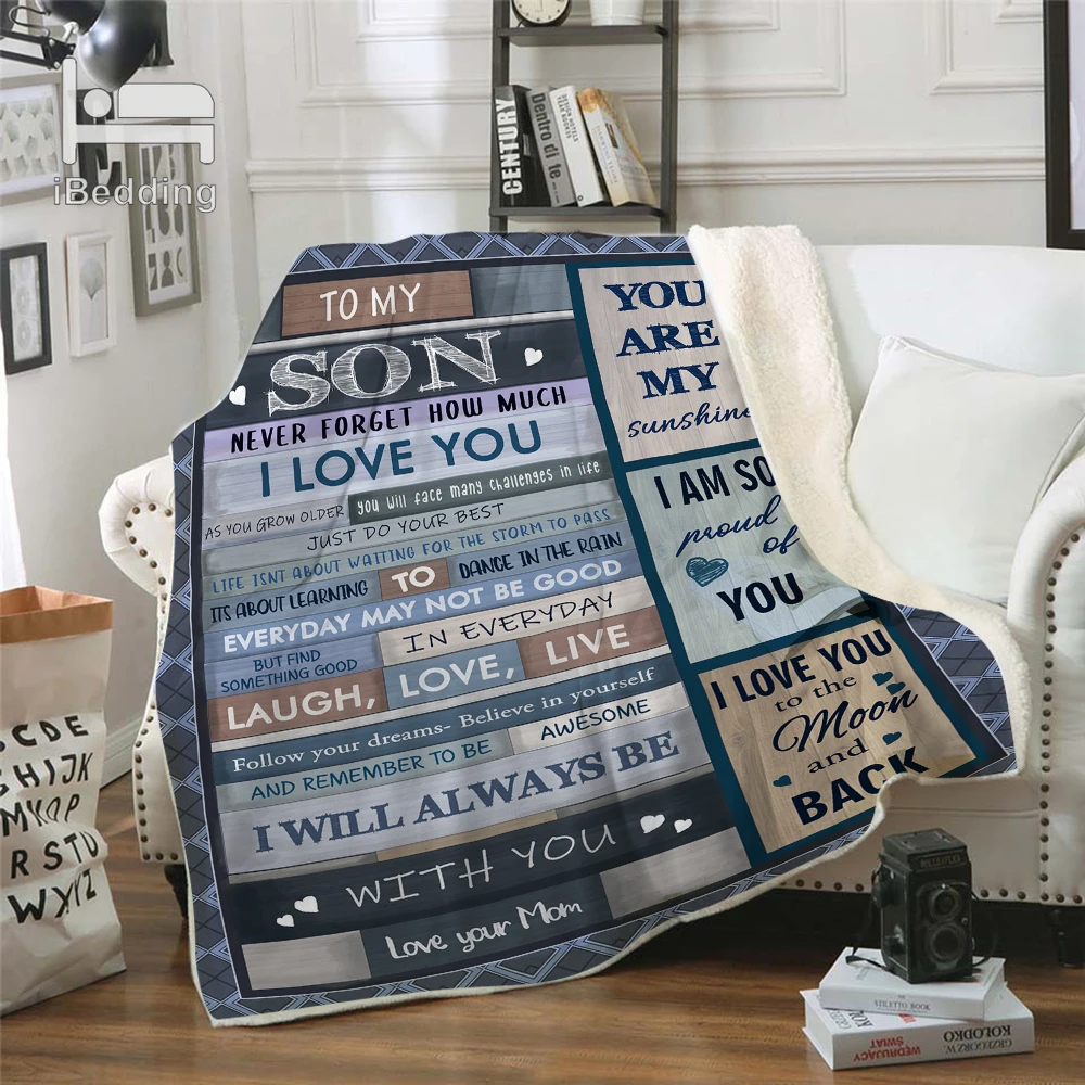 Теплое дизайнерское одеяло с надписью моему сыну теплое удобное принтом на заказ
