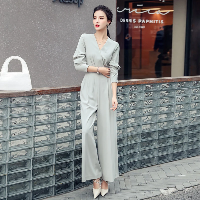 

Elegant Jumpsuit Women V Neck Full Sleeve High Waist Rompers Women 2022 Spring Korean Fashion Slim Black Jumpsuits Female LD2792