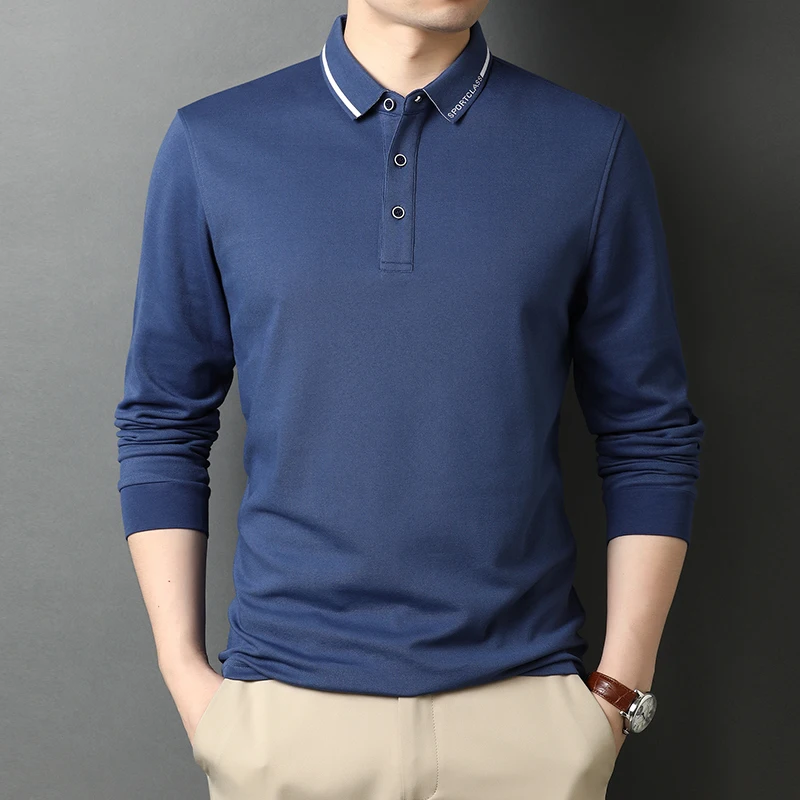 

High End New Fashion Brand Plain Solid Color Designer Casual Long Sleeve Polo Shirts Men Turn Down Collar Tops Men Clothes