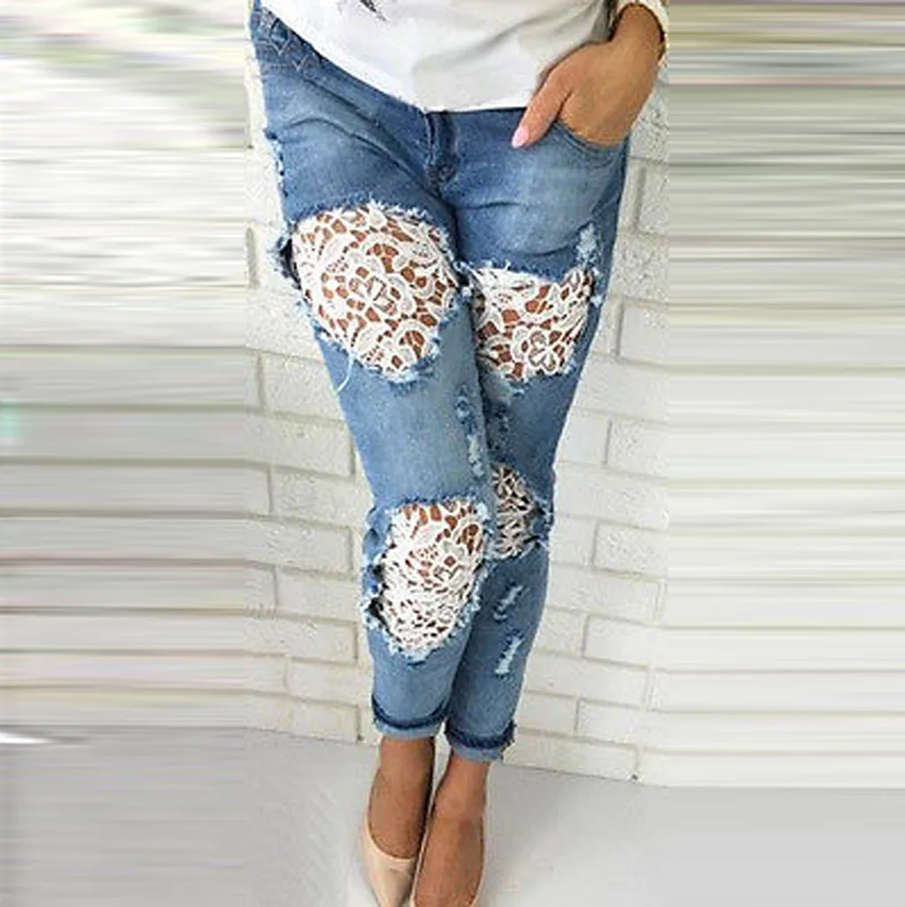 Женские джинсы для женщин с кружевной строчкой женские эффектом пуш-ап прямые до