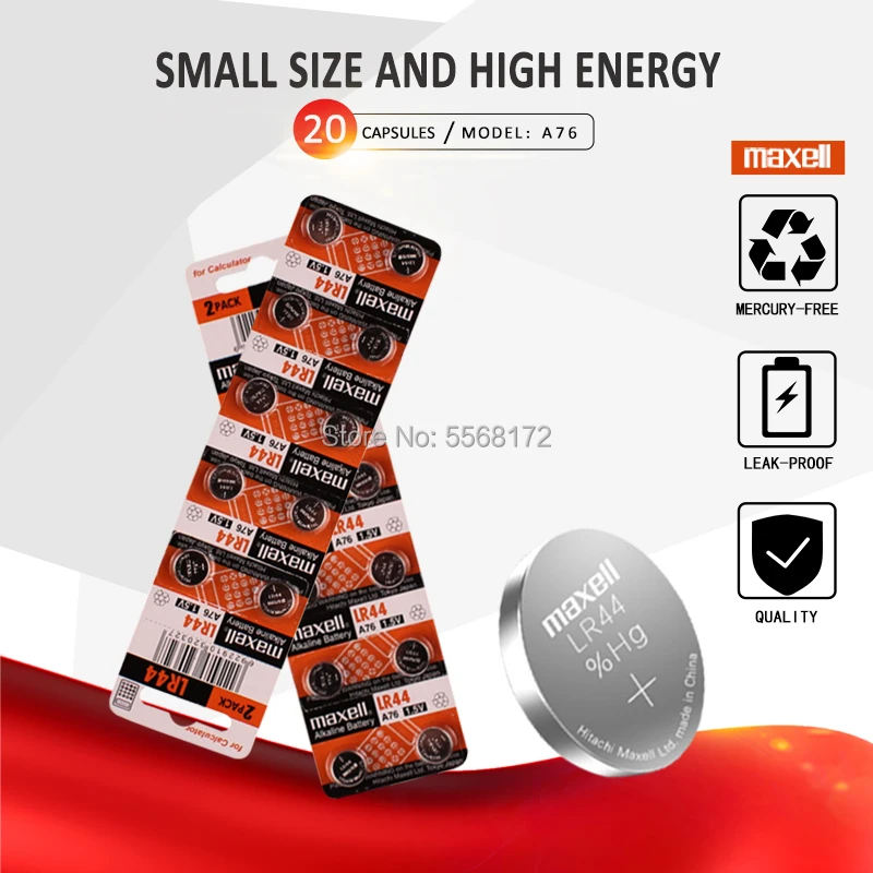 20 шт. 1 5 в Литиевые Батарейки lr44 для кнопок Maxell A76 AG13 G13A LR44 LR1154 357A SR44 100%