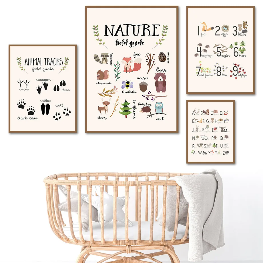

Animal Tracks Digital Meter Alphabet Cartoon Wall Art Canvas Painting Nordic Posters And Prints Wall Pictures Child Room Decor