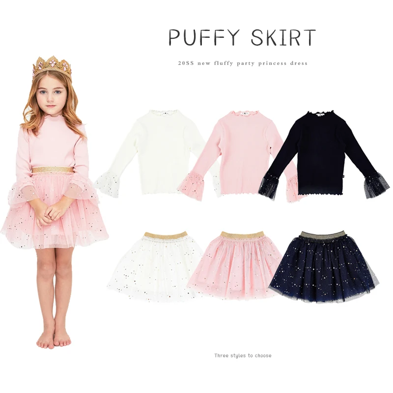 

20 autumn and winter children's fashion ins pettiskirt PH girl star tutu gauze skirt princess yarn top half skirt suit