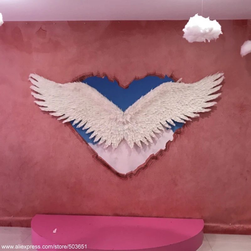 Съемная Наклейка на стену большая с белыми ангельскими крыльями легко