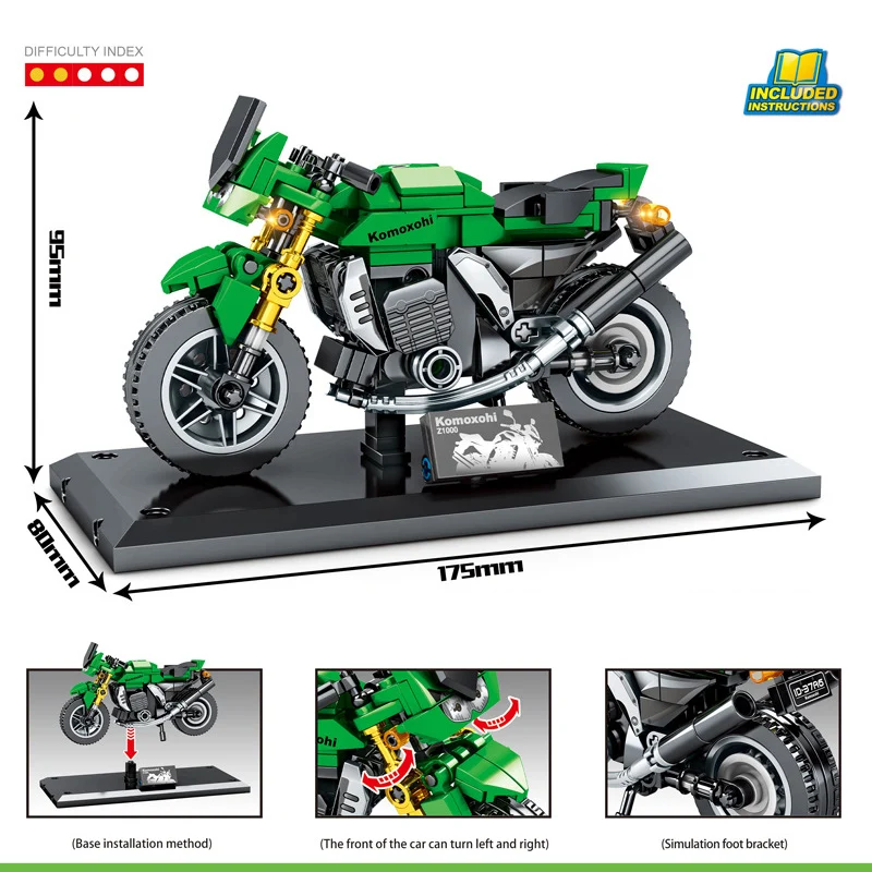 Технический японский мотоцикл kawasakis z1000 строительный блок модель автомобиля