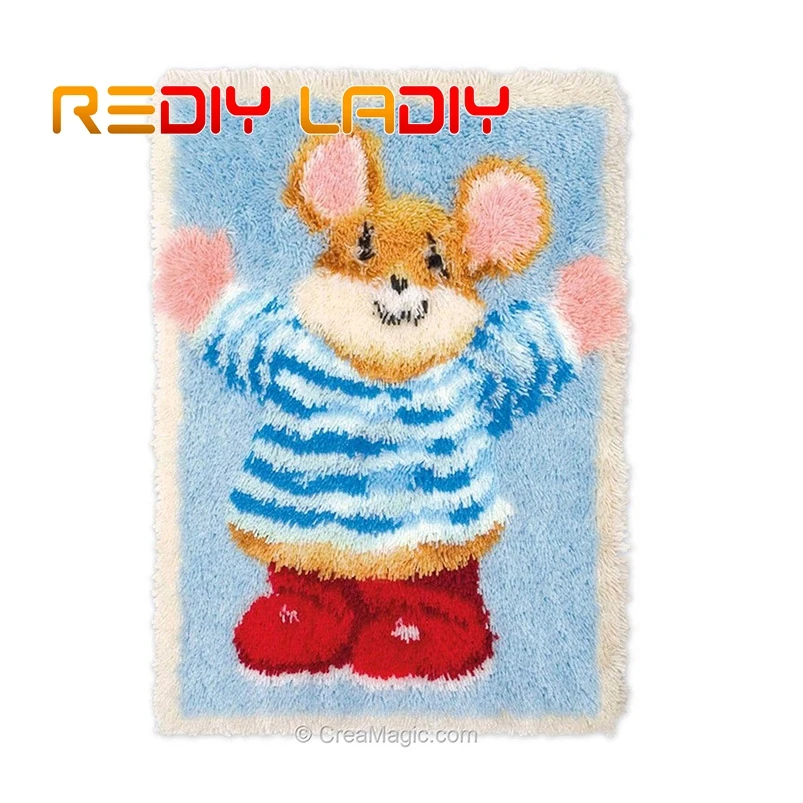 Latch Hook Rug Kit Crocheting Carpet Cartoon Rabbits Acrylic Yarn Pre-Printed Canvas Cushion Mat DIY Crochet Tapestry Crafts | Дом и сад