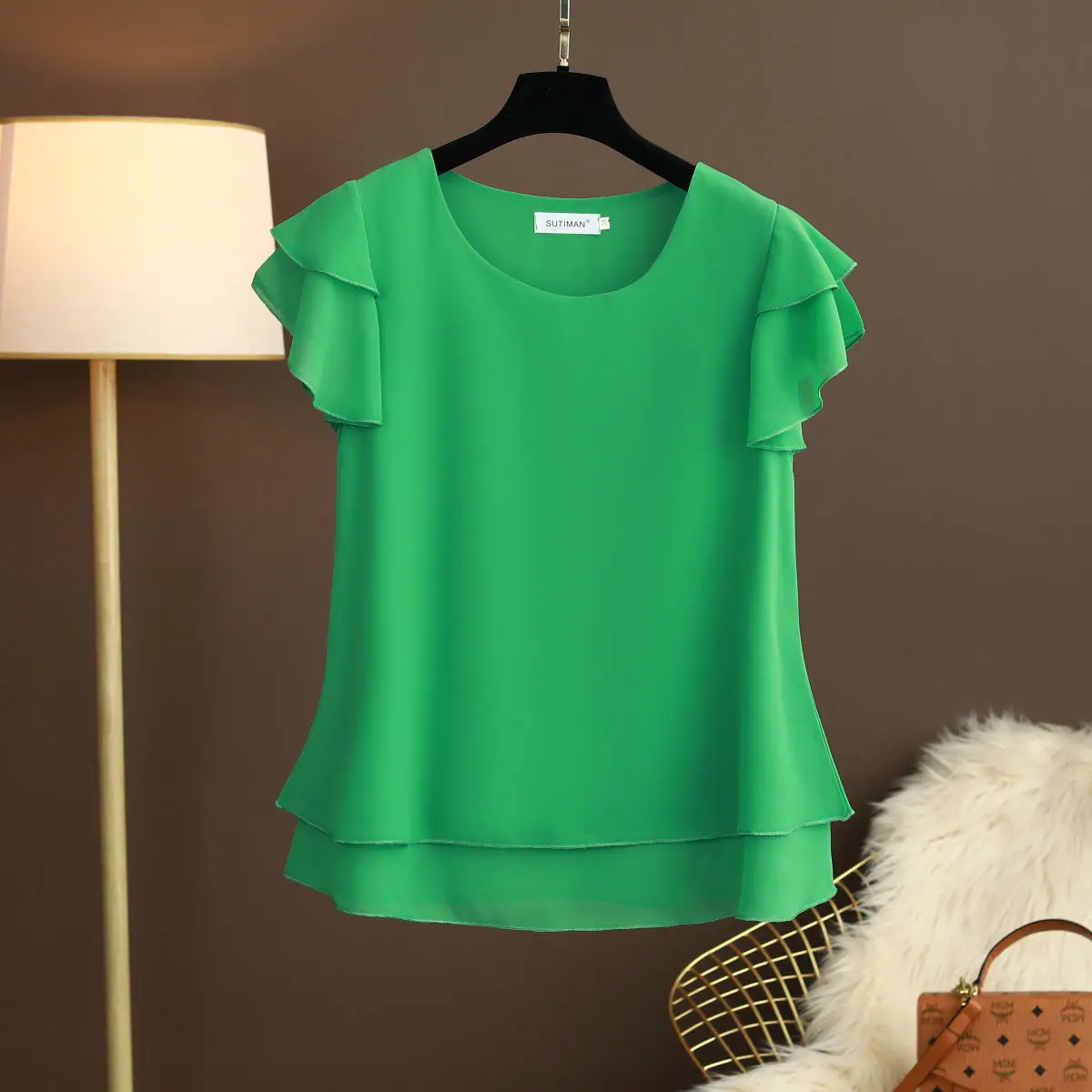 

Top Summer womens O-Neck Chiffon Short Shirt Blouse Oversized Shirts Sleeve Female Blouse blouses tops and Loose New Women Blous