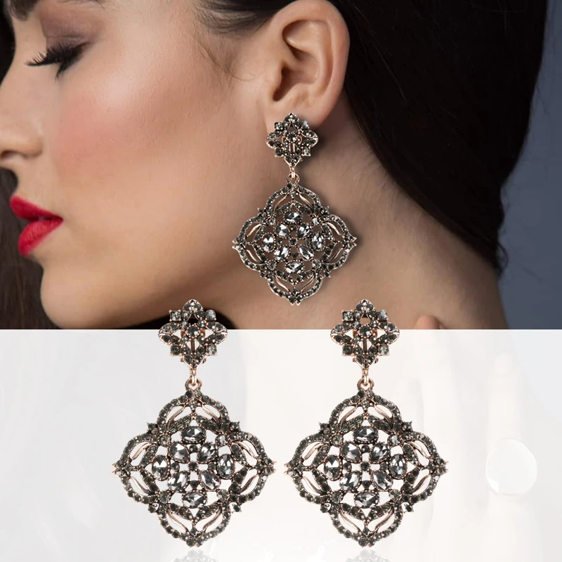 Королевские серьги Kinel 2020 нового серого цвета с кристаллами для невесты для женщин, золотистый цвет, пляжная вечеринка, этническая, винтажная ювелирная продукция.