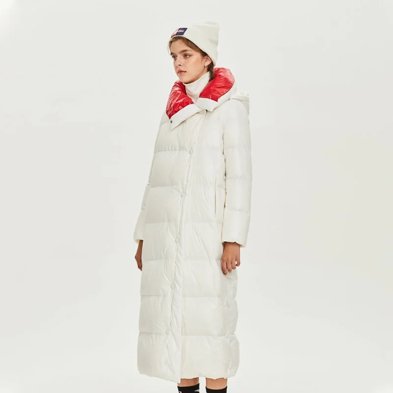 Pearl White Зимние куртки, женские пальто, ветрозащитная Женская парка с высоким воротником, Женская длинная куртка со съемным капюшоном, Женское пальто, пуховик, AllureAmore - Цвет: Pearl White