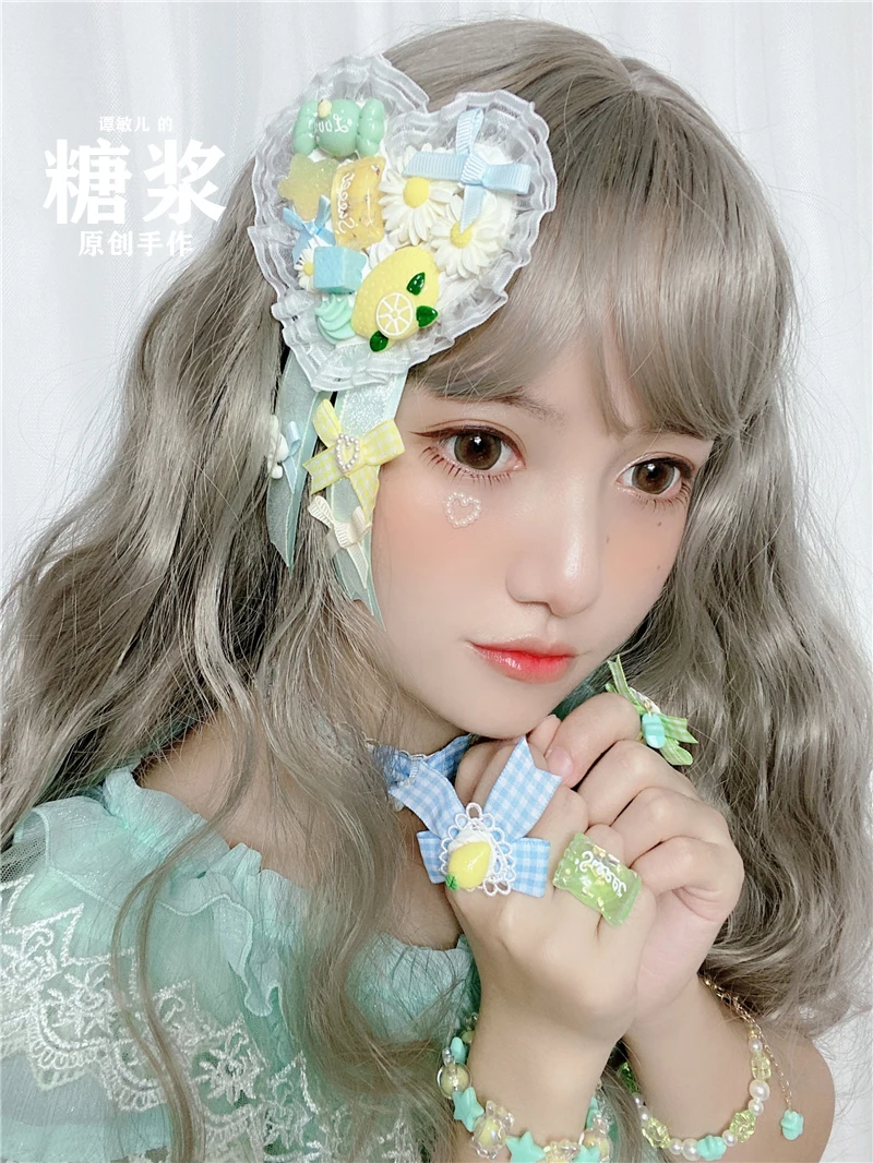 Боковая заколка в стиле &quotЛолита&quot летняя брошь виде лимона курицы льда