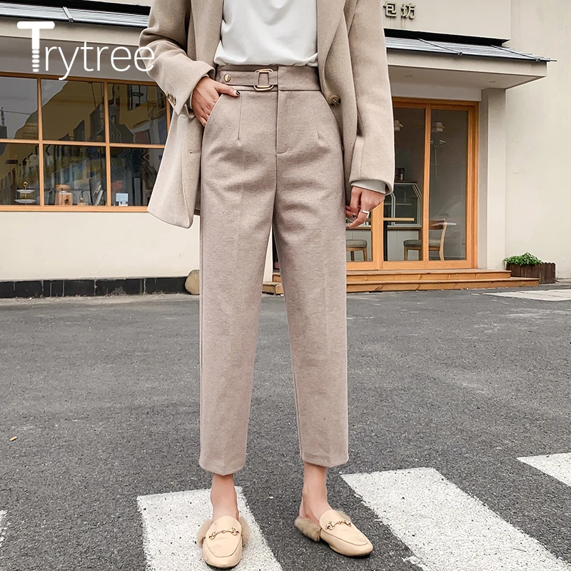 Trytree 2020 осень зима женские повседневные брюки модные однотонные 3 цвета шаровары