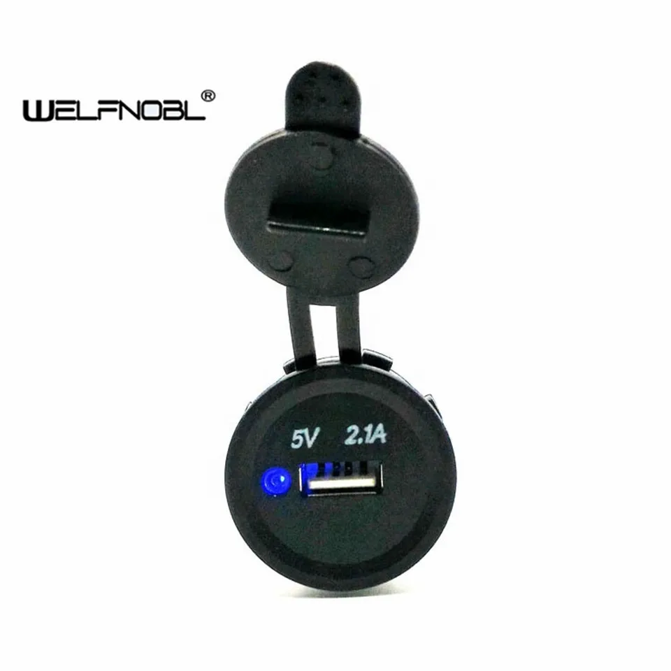 

5V 2.1A Universal Waterproof Single Port Blue Dot Led USB Travel Charger For Motorcycle Car Boat
