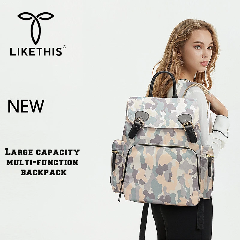 

LIKETHIS High Capacity Women Backpacks Multi-pocket Waterproof High Quality School Bags Girls Big Cute Backpack Nylon Back Pack