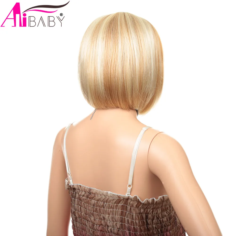 12 дюймов синтетический кружевной передний парик прямой Золотой короткий боб