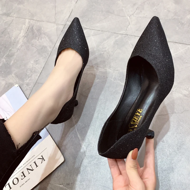 

New Women's High Heels Spring And Autumn Fashion Sexy Shiny High Quality Party Luxury Wild Women's Shoes Silver Black W27-44