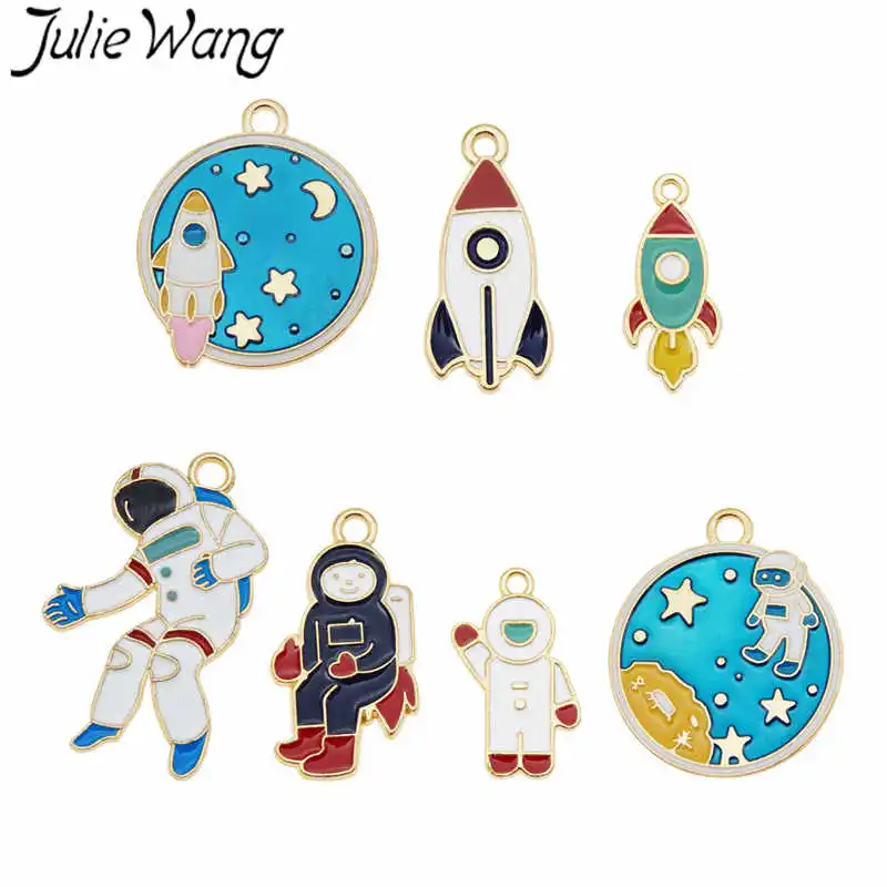Julie Wang 7 шт. эмалевые бриллиантовые Подвески смешанный аэрокосмический золотой